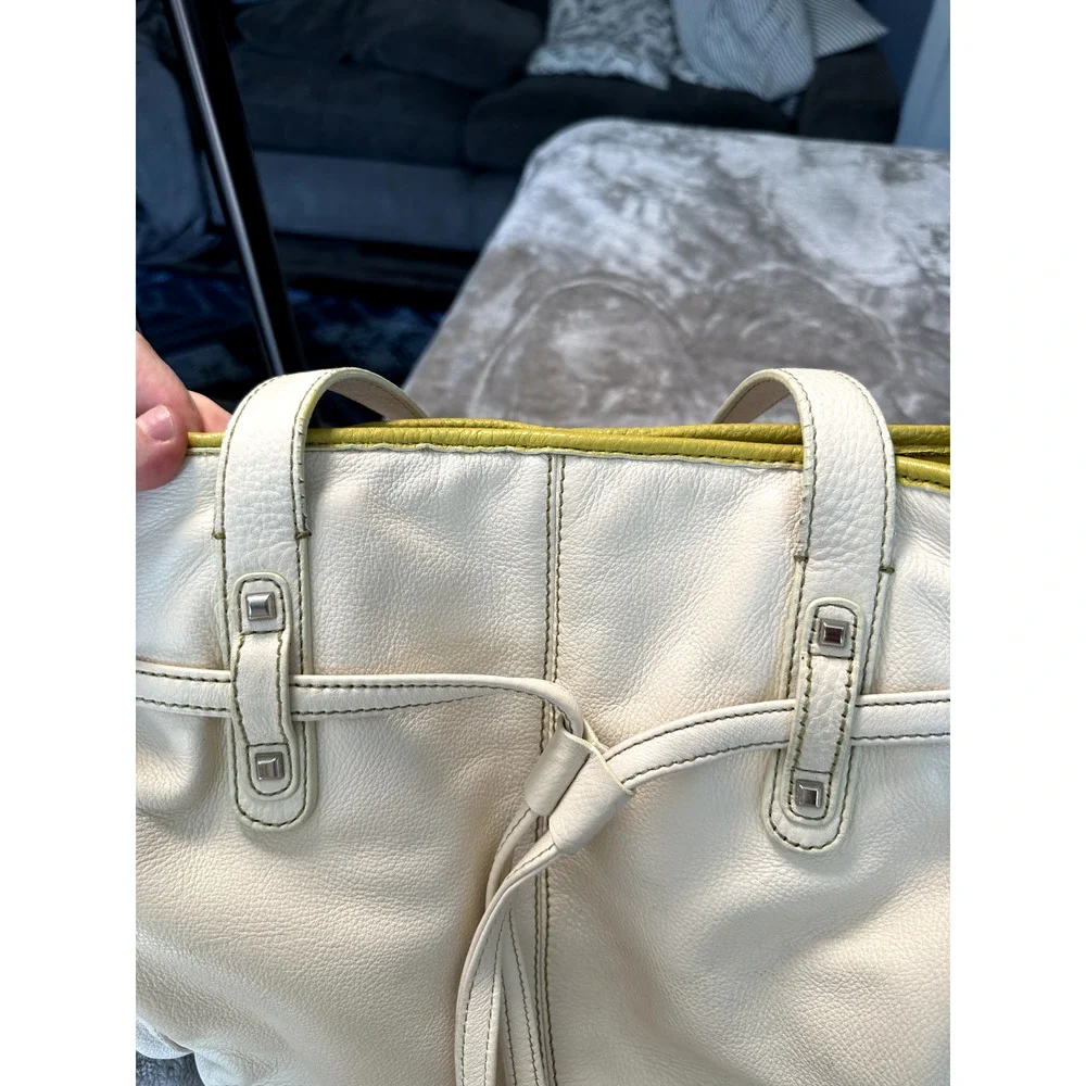 White Leather Baby Diaper Bag Silver Studded Satchel Shoulder Handbag